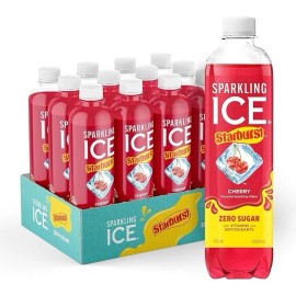 Sparkling Ice STARBURST Cherry, Flavored Sparkling Water 17 Oz ( Pack of 12)