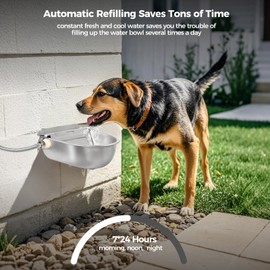 BinetGo Outdoor Automatic Water Dispenser for Dogs, Stainless Steel Bite Resistant Automatic Dog Water Bowl with Drain Plug, Outside Auto Refillable Water Bowl with Float for Goat Livestock