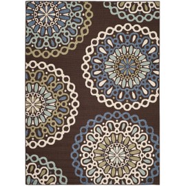 SAFAVIEH Veranda Collection Area Rug - 8' x 10', Chocolate & Blue, Boho Floral Design, Non-Shedding & Easy Care, Indoor/Outdoor & Washable-Ideal for Patio, Backyard, Mudroom (VER092-0625)