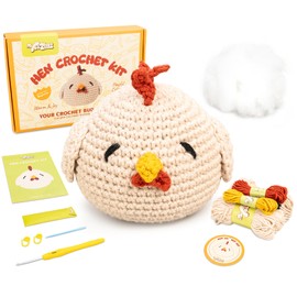 Yeezhee Crochet Kit for Beginners – Complete Amigurumi Animal Starter Set with Step-by-Step Video Tutorials, Yarn & Crochet Hook – Easy DIY Plushie Gift for Adults & Kids (Chicken)