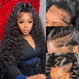 Misscity 250 Density Deep Wave 13x6 HD Lace Front Wigs Human Hair 24 Inch, Wet And Wavy Lace Front Wigs Human Hair Full Volume Looking, No Tangle, Minimal Shedding, True Length, Party & Events