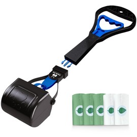 Panda Products - Pooper Scooper, Foldable Cat and Dog Pooper Scooper for Large Dogs, Cat and Dog Pooper Scooper for Yard, Walks, & Trips, Long-Handled Poop Scooper for Dogs, 5 Bag Rolls, 17.72”x3.94”