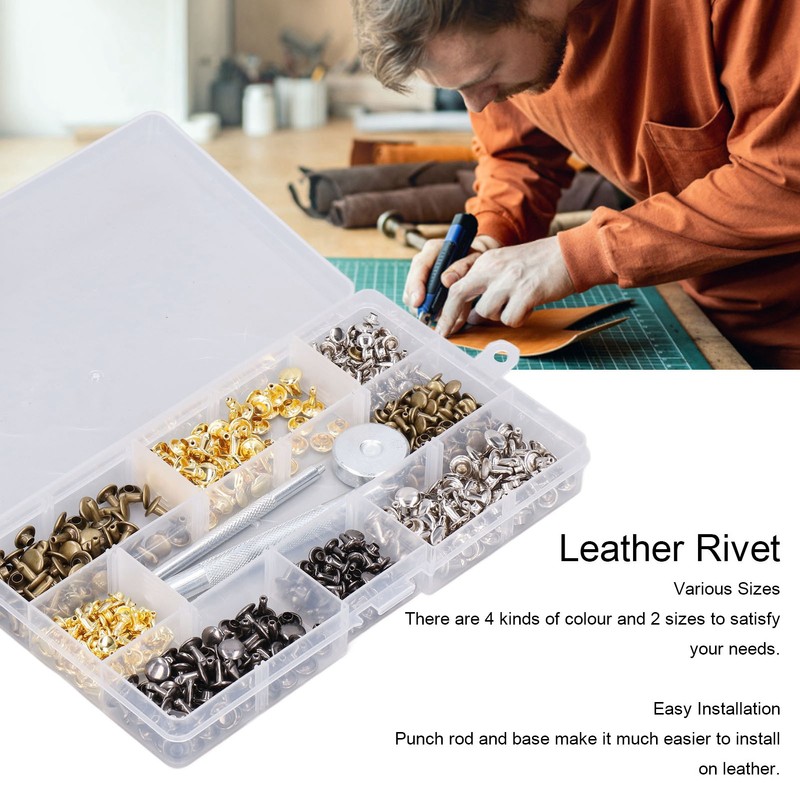 240Pcs Leather Rivet Double Caps Tubular 2 Sizes Metal Set