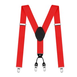 AUYAO Men's Braces Braces Extra Strong Wide 3.5 cm with Very Strong 4 Metal Clips Heavy Duty Men Braces Adjustable Elastic One Size Braces for Men and Women Y Shape, red