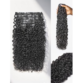 LUVME Burmese Curly Clip in Hair Extensions Real Human Hair Messy Curly Clip Ins Fullness with 1 Pack for Women Brazilian Remy Human Hair Natural Black 135g 14Inch