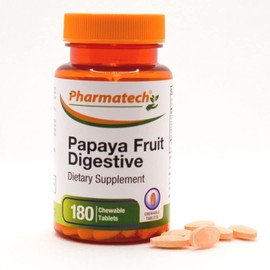 PHARMATECH Papaya Fruit Digestive, Improve Digestion, Tasty Flavor, Enzyme Supplement, for Bloating and Constipation, Gas Relief, 180 Chewable Tablets