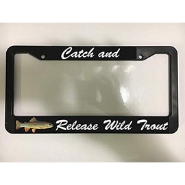 First Rober Aluminum Alloy Catch and Release Wild Trout Fly Fishing Fish Chrome Black License Plate Frame New Holder