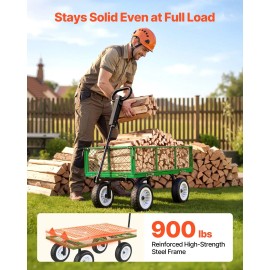 Heavy Duty Steel 900 LBS Garden Cart 10-Inch Tires Adjustable Outdoor Gardening Wagon Utility Wagon with CartWeight Capacity: 900 lbs, color: Green Color