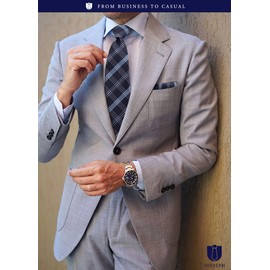 HISDERN HTC-06S Men's Necktie, Chief Set, 35 Patterns, Animal Pattern, Striped, Checkered Pattern, Business, Formal, Formal Dress, Gift, 30 blue (check)