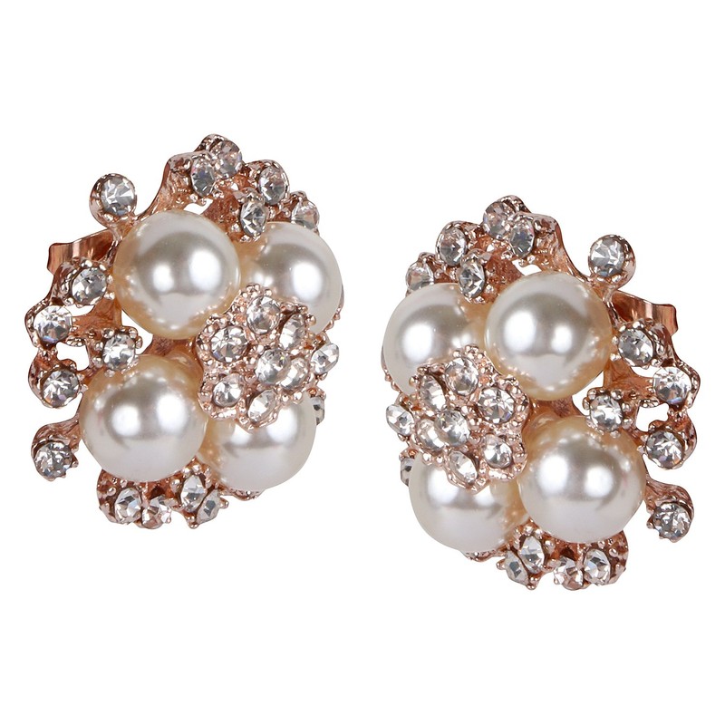 ASHI'S Collection rounded stud ear-ring with exquisite crystal and pearl.