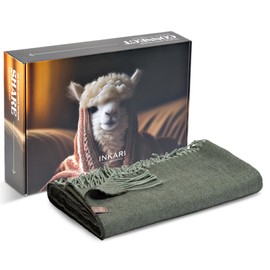Inkari Alpaca Wool Blanket - Cuddly and Fluffy Blanket Made of Alpaca and Merino Wool - Perfect for Sofa, Living Room and Bed (Fishbone Green) (140 x 210 cm)