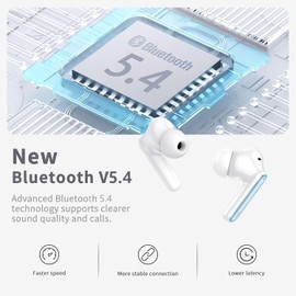 Headphones Wireless Bluetooth 5.4, Bluetooth Headphones In-Ear with 4 ENC Noise Cancelling Mics, Wireless Headphones 40 Hours Deep Bass, LED Display IP7 Waterproof Earphones for Work and Study, Sea