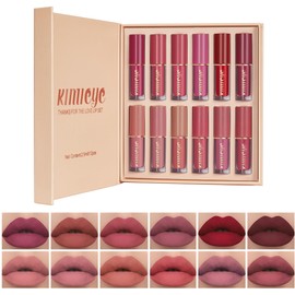 KIMIEYE 12 Colors Matte Liquid Lipstick Kit, Long Lasting Lip Tint, Waterproof Lip Stain, Non-Stick Cup Quick-dry Velvet Nude to Red Lipstick Makeup Set, Up to 24H Wear (SET B)