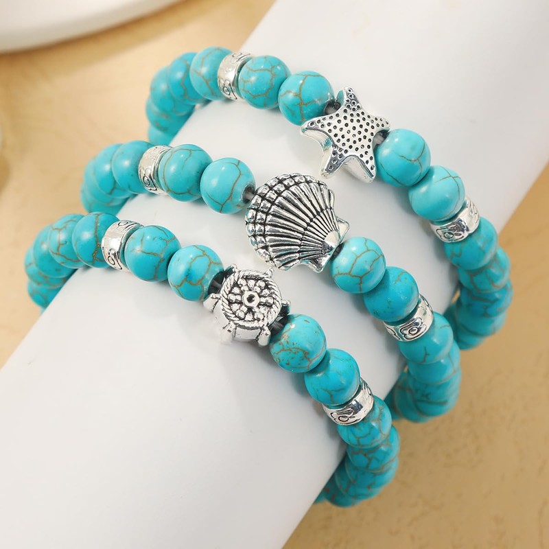 Liitata 3 Pcs Turquoise Bracelet Nature Stone Bracelets Elastic Rope