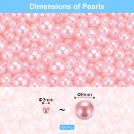 uxcell 800Pcs Faux Pearl for Crafting, 3-8mm No Hole ABS Round Pearls for Vase Fillers, Jewelry Making, Vase Filler, Cosmetic Boxes, DIY Parts, Table Scatter, Home Decoration, Light Pink