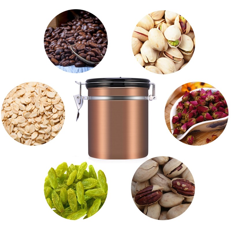 1.5L 304 Stainless Steel Airtight Coffee Beans Container Storage Canister