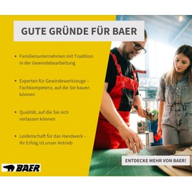 BaerCoil Baer Machine Tap M2, Tap HSSE 35° RSP - Tap - M 2 x 0.4 - DIN 371 - Thread Drill Metric Standard Thread - Blind Hole - for Unalloyed + Low-Alloy Steels