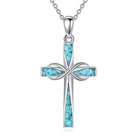 ONEFINITY Cross Necklace Sterling Silver Infinity Turquoise Cross Pendant Necklace Religious Jewelry Gifts for Women Men