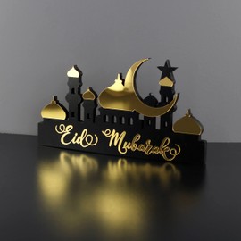 iwa concept | Wooden Acrylic Islamic Tabletop Decor | Ramadan Kareem & Eid Mubarak Decoration | Islamic Muslim Gifts | (Eid Mubarak-5, Gold)
