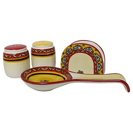 Euro Ceramica Galicia Spanish Dinnerware and Serveware Collection, 4-Piece Tableware Necessities Set, Salt and Pepper Shaker, Spoon Rest, Napkin Holder, Multicolor