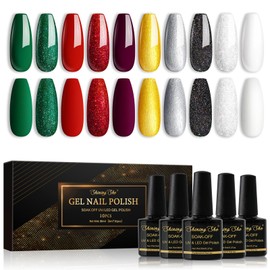 Shining She Semi-Permanent Nail Polish,10 Colors Christmas Winter Red Green White Black Semi-Permanent Nail Polish Soak Off UV/LED Nail Polish for Female Family Nail Art, 8ML