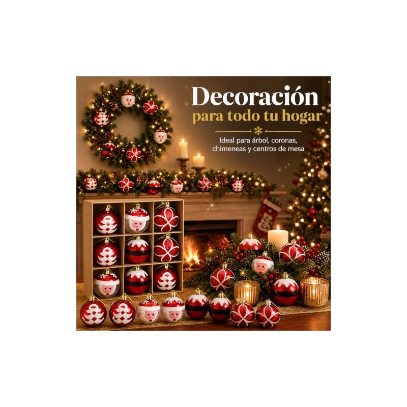 Cm-top Adornos Navideños de Santa Claus 9 Piezas,ornamentos Esferas,rojo