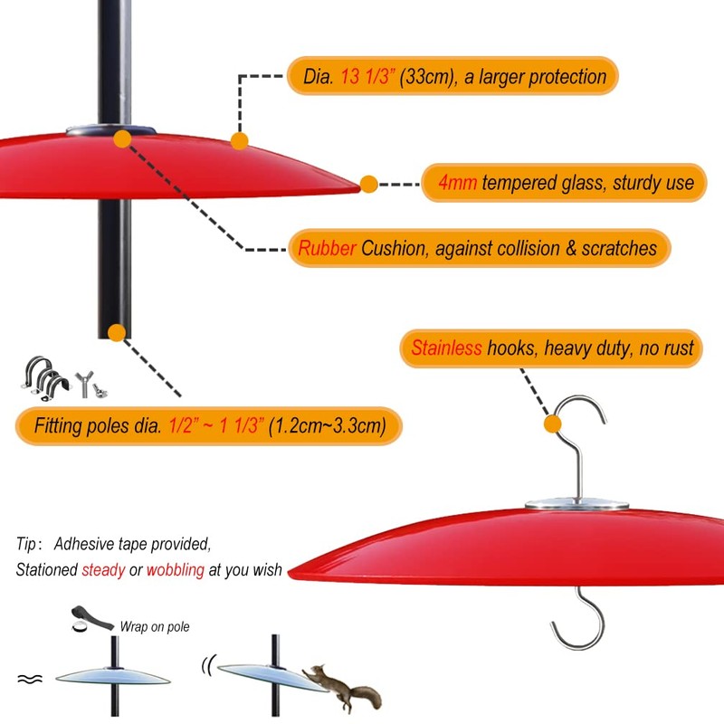 13" Glass Rain Guard for Bird Feeder Outdoors - Baffle
