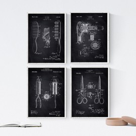 Nacnic Black - Pack of 4 Sheets PATENTS Hairdressing. Set Posters Inventions Old patents. Choose The Color You Like. Printed on 250 Grams