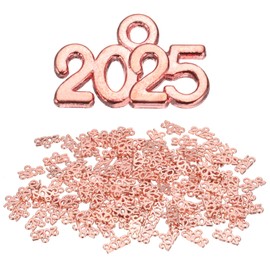 MECCANIXITY 40pcs 2025 Graduation Year Charm 3D Metal Tassel Year Number Charm Year Pendant Mini for DIY Anniversary Jewelry Making Crafts, Rose Gold