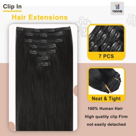 YMXNB Clip In Hair Extensions Real Human Hair 20Inch 120g 100% Remy Human Hair Extensions Clip Ins Invisible Seamless Straight Human Hair Clip In Extensions 7pcs Double Weft Natural Black