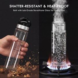 BENEBYR Leakproof Olive Oil Dispenser Bottle with No-Drip Spout - Shatterproof Borosilicate Glass with Dust Cover & Wide Mouth - Heat-Resistant 15oz Oil and Vinegar Cruet for Kitchen Cooking