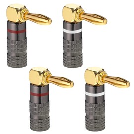 Right Angle Banana Plugs for Speaker Wire, 2 Pairs/4 PCS 90 Degree Speaker Bananas Plugs Gold Plated Connector for Banana Wall Plate, A/V Receiver, Surround Sound System, Home Theater