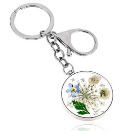 MBAIYO Forget-Me-Not Key Chain Charm, Cute Keychains for Women Forget-Me-Not Purse Charm for Handbags Dried Pressed Flower Bag Charm