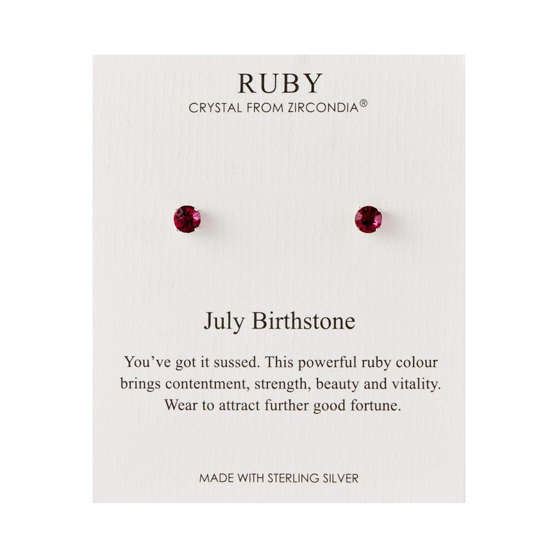 Philip Jones Sterling Silver July (Ruby) Birthstone Earrings Created with