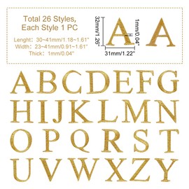 NBEADS 26 Pcs Embroidery Letter Patch, Embroidery Lace Patch Desorative Sew on Applique Metallic Applique for Craft Dress Decoration Repair Clothing Backpack, Gold