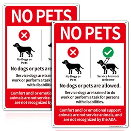No Pets Sign, No Dogs or Pets Allowed Sign, Comfort/Emotional Support Animals Not Service Signs, 2Pack- 14" x 10" Rust Free Reflective Aluminum, Fade/Weather Resistant, UV Protected, Easy to Mount