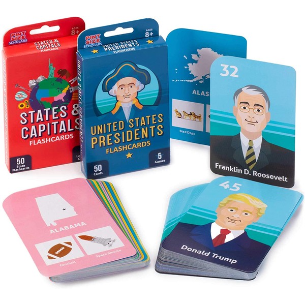 Social Studies Mastery Pack - States & Capitals and U.S. Presidents Flashcards with Educational Games - Basic USA Trivia for Kids, Ages 8 and Up - Memory, Studying, & Teaching Aids & Activities