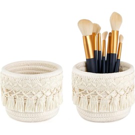 2 Pack Cotton Rope Desktop Organizer,Makeup Brush Holder,Mini Storage Basket, Desktop Woven Baskets,Pen Holder,for Office,Home,Dressing Table