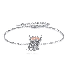 POPLYKE Highland Cow Bracelet 925 Sterling Silver Scottish Highland Cow Bracelet Highland Cow Gifts for Women