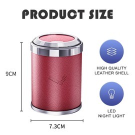 Geoyien Car Ashtray, Automatic LED Light, Leather Ashtray, Windproof, Car Ashtray with Lid, Large Capacity, Ashtray for Car or Travel, Home, Office, Outdoor, Red