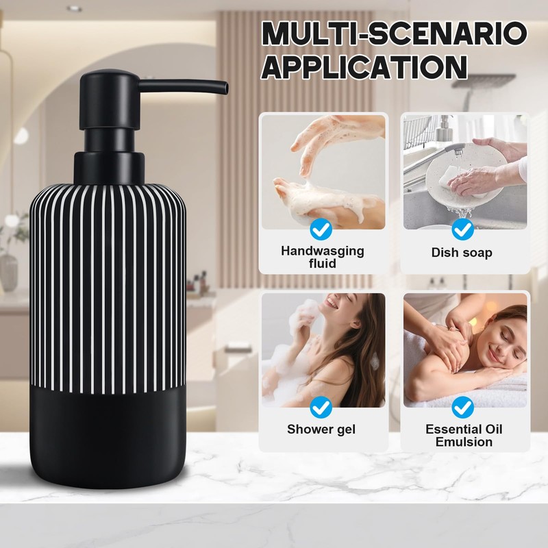 Black Soap Dispenser for Kitchen, Modern Plastic Dish & Hand