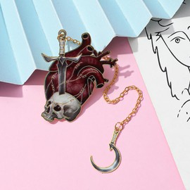 War & Peace Symbolic Metal Bookmark - Stitched Heart & Sword Design with Reminder Chain - Reading Companion for History Buffs & Peace Advocates（Skull Heart）