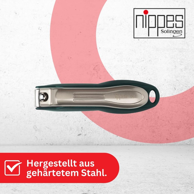 nippes Solingen Premium Nail Clippers with Nail Catcher Green Fingernail