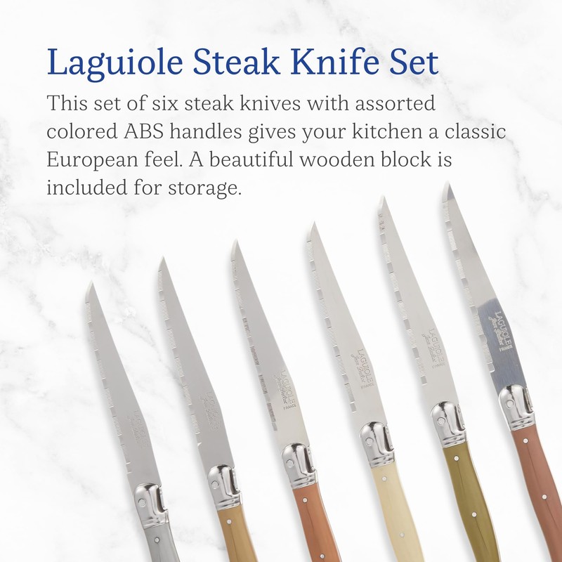 Jean Dubost Laguiole 6-Piece Steak Knife Set, Mineral Handles -