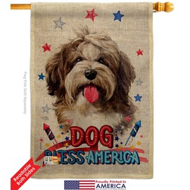 Breeze Decor Patriotic Havanese Cuban Burlap House Flag Animals Dog Puppy Spoiled Paw Canine Fur Pet Nature Farm Animal Creature Small Decorative Gift Yard Banner Double-Sided Made in USA 28 X 40