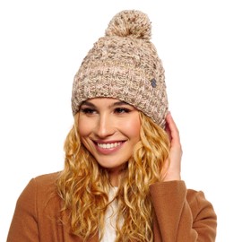 ELIMELI 19005 Women's Winter Hat Warm Knitted Hat with Bobble Slouch Beanie Women's for Winter Bobble Hat Made in EU Choice of Colours, Beige multi-coloured