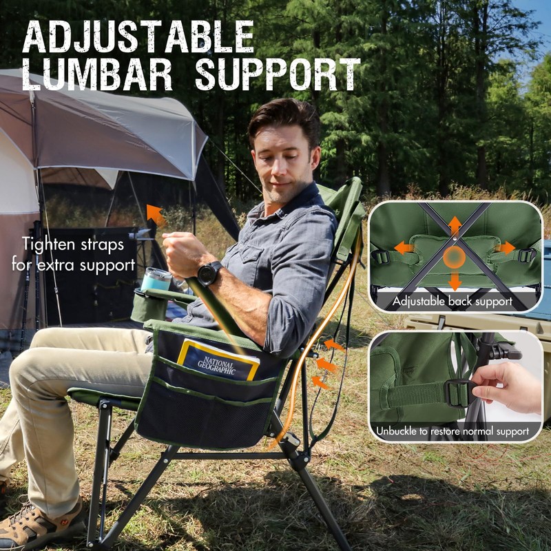 PORTAL Camping Chair with Lumbar Support for Adults Folding Portable