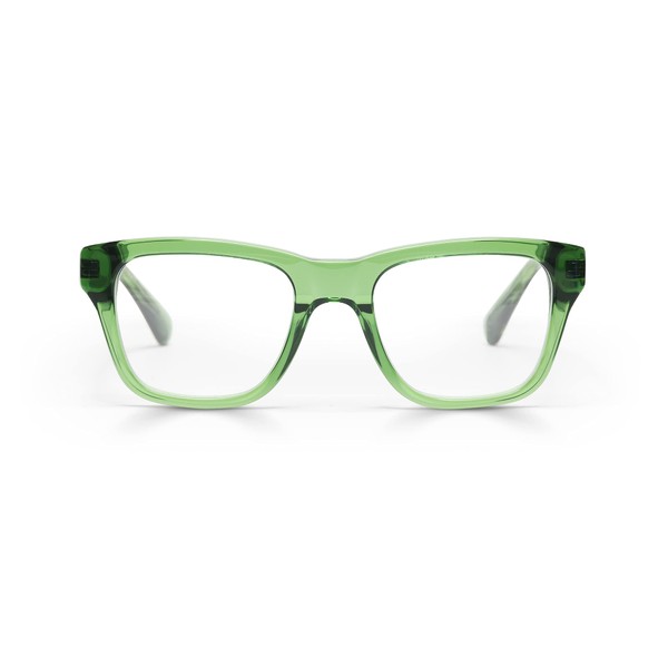 eyebobs Kvetcher Unisex Premium Blue Light Readers, Green crystal front and temples, 1.50 Diopter