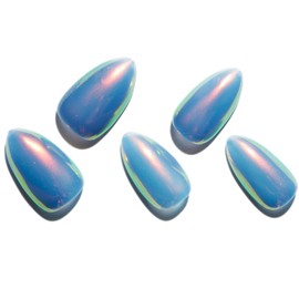 GLAMERMAID Press on Nails Short Almond, Blue Chameleon Chrome Fake Nails Pure Stiletto, Donut Mirror Powder Handmade Glossy Gel Stick Glue on Nails Tip for Women, Reusable Acrylic Daily False Nail Kit