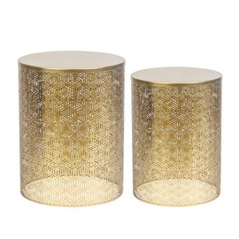 Joveco Gold Nesting Round Side End Tables Set of 2- Coffee Tea Table Mid Century Night Stands for Living Room Bedroom Outdoor, Gold Diamond Hollow